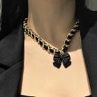 3d Bow Pendant Faux Leather Necklace 1 Pc - Black - One Size