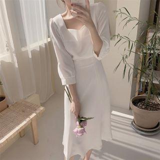 Square-neck Tie-waist Mermaid Dress