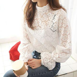 Frill-sleeve Floral Lace Top
