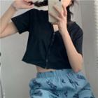 Short-sleeve Button-up Crop T-shirt