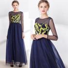 Long Sleeve Embroidered Evening Gown