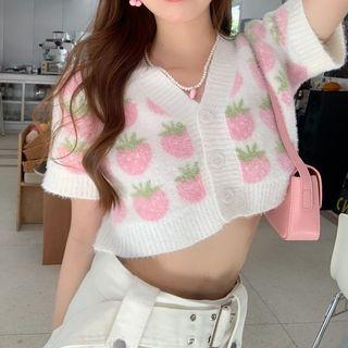 Short-sleeve Fruit Pattern Knit Top White - One Size