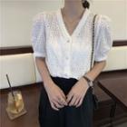 Puff-sleeve Eyelet Lace Buttoned Top White - One Size