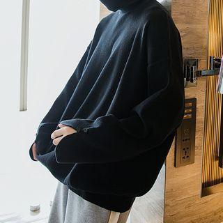 Slit Turtleneck Ribbed Sweater