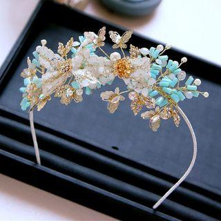 Bridal Faux Pearl Lace Bow Accent Headband