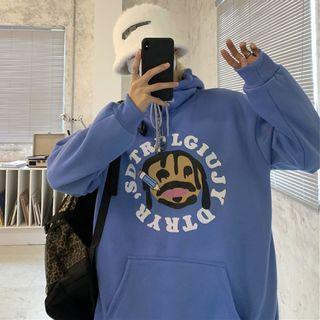 Lettering Print Hoodie Blue - One Size