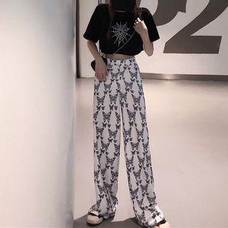 Plain Crop Top / Elastic-waist Wide Pants