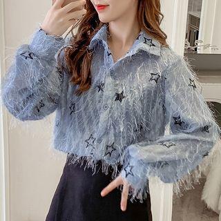 Long-sleeve Feathered Star Patterned Shirt