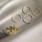 Set Of 5: Alloy Crown / Plain Ring (assorted Designs) Set Of 5 - Gold - One Size