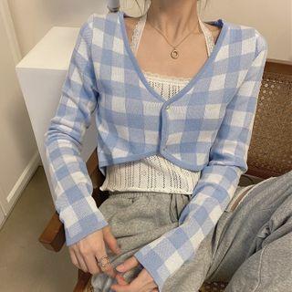 Gingham Cropped Cardigan / Lace Camisole Top