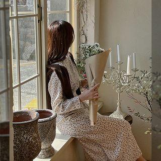 Round-neck Floral Long Wrap Dress