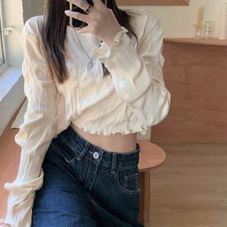 Plain Ruffled Cropped Top Almond - One Size