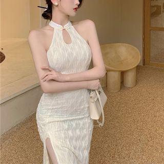 Sleeveless Slit Midi Sheath Qipao Dress