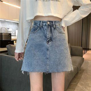 Distressed Trim Denim Skirt