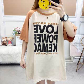 Elbow-sleeve Raglan Lettering T-shirt