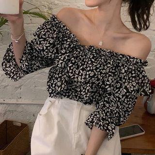 Cold Shoulder Floral Top Black & White - One Size
