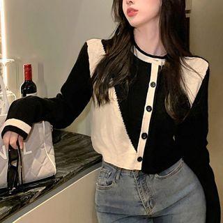 Long-sleeve Color Panel Knit Top As Shown In Figure - One Size