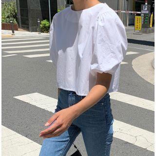 Open Back Bow Detail Short Sleeve Blouse White - One Size