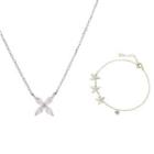 Set: Rhinestone Flower Necklace + Bracelet Set - Gold & Silver - One Size