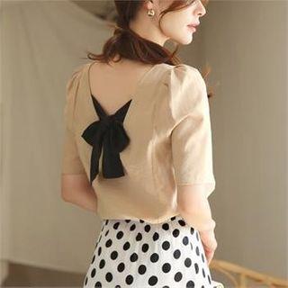 Puff-sleeved Tie-back Blouse
