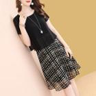 Mock Two-piece Checked Short-sleeve Chiffon Dress