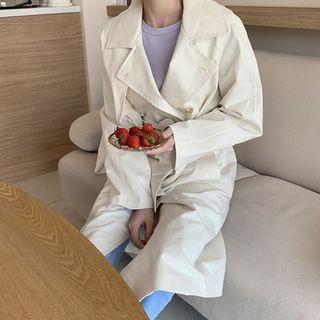 Double-breasted Trench Coat With Sash Ivory - One Size