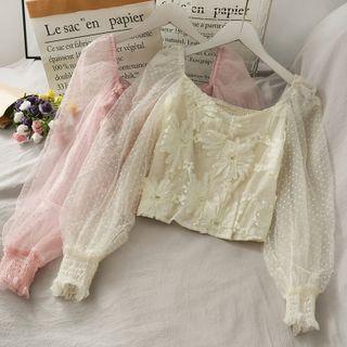 Patchwork Flower-accent Crop Top