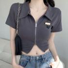Short-sleeve Heart Charm Zip-up Polo Shirt