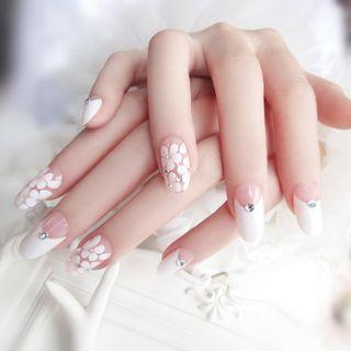 Flower Faux Nail Tips B21 - Pink & White - One Size