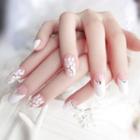 Flower Faux Nail Tips B21 - Pink & White - One Size