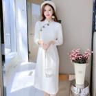 Long-sleeve Butterfly Accent Qipao Dress