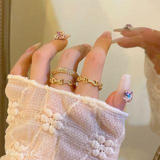 Rhinestone Alloy Open Ring / Set Gold - One Size