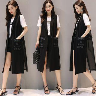 Lettering Chiffon Long Vest