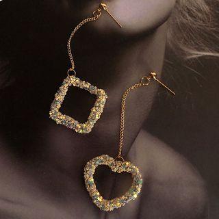 Sequined Square / Heart Drop Earring