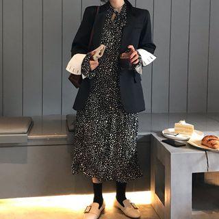 Dotted Long-sleeve Midi Crinkle Dress
