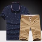 Set: Print Short Sleeve Polo Shirt + Drawstring Shorts