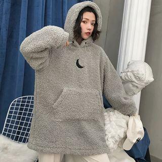 Embroidered Fleece Hoodie Gray - One Size