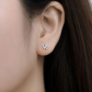 925 Sterling Silver Letter W Earring 1 Pair - Lettering W Earring - One Size