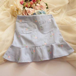 Floral Striped Ruffle A-line Skirt