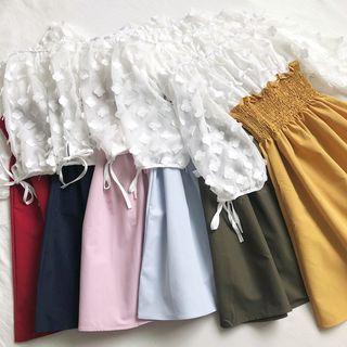 Mock Two-piece Off-shoulder Midi A-line Dress