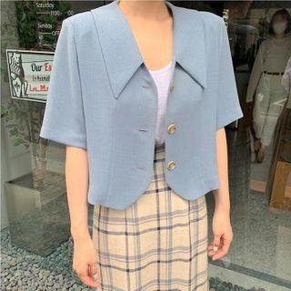 Elbow-sleeve Blazer Blue - One Size