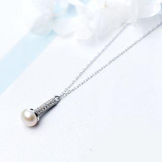 S925 Sterling Silver Rhinestone Faux Pearl Necklace