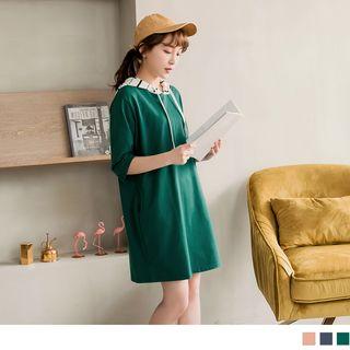 Elbow Sleeve Striped Hood Panel Dress