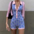 Short-sleeve Floral-print Contrast Playsuit