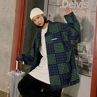 Color Block Houndstooth Shirt Jacket