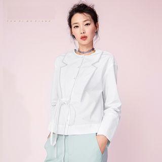 Embroidered Lace Up Long-sleeve Blouse