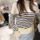 Button-shoulder Stripe Sweater