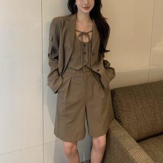 Button-up Vest / High-waist Dress Shorts / Blazer