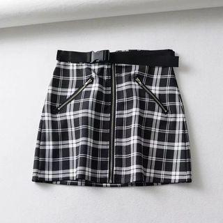 Plaid Zip A-line Mini Skirt
