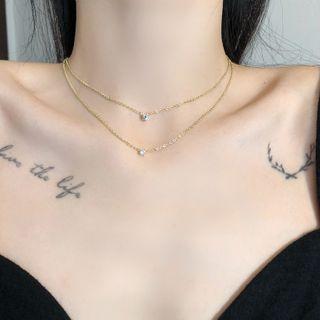 Rhinestone Pendant Layered Choker Gold - One Size
